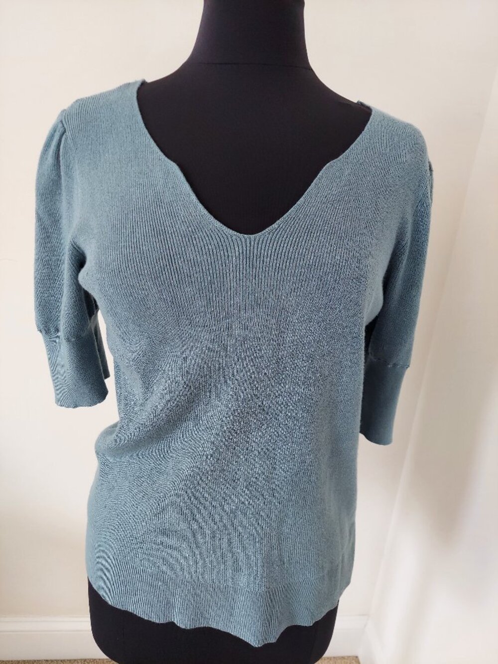 NWOT Worthington V-Neck Puff Short Sleeve Knitted top SZ XL 80% Rayon 20% Nylon